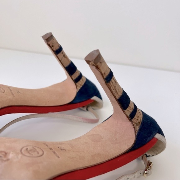 CHANEL Multicolor Suede CC Bow Cork Heel Ankle Strap Sandals Size 39 - Picture 5 of 9